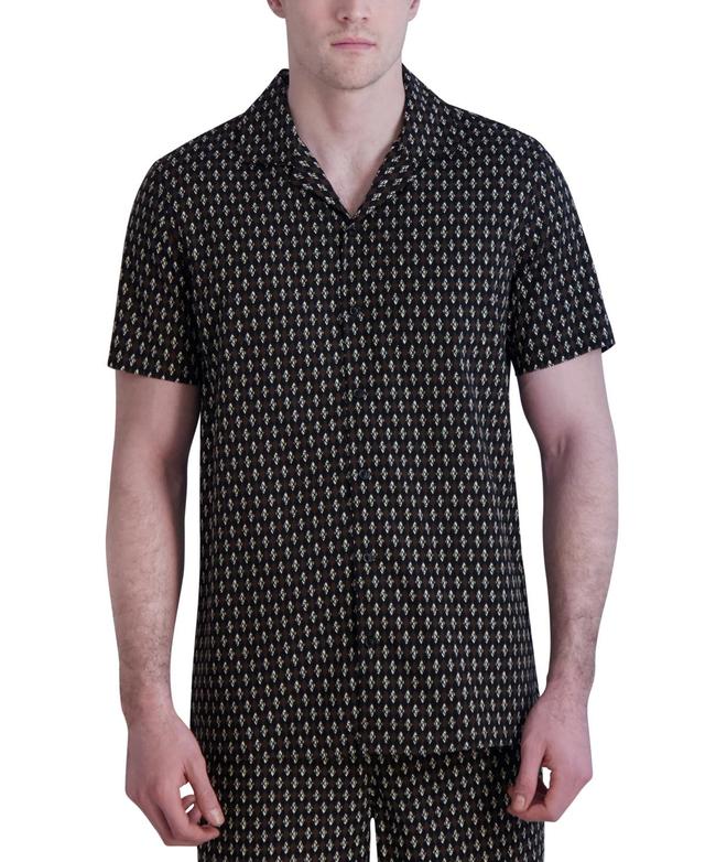 Karl Lagerfeld Paris Mens Slim-Fit Diamond Grid Logo-Print Button-Down Camp Shirt, Created for Macys Product Image