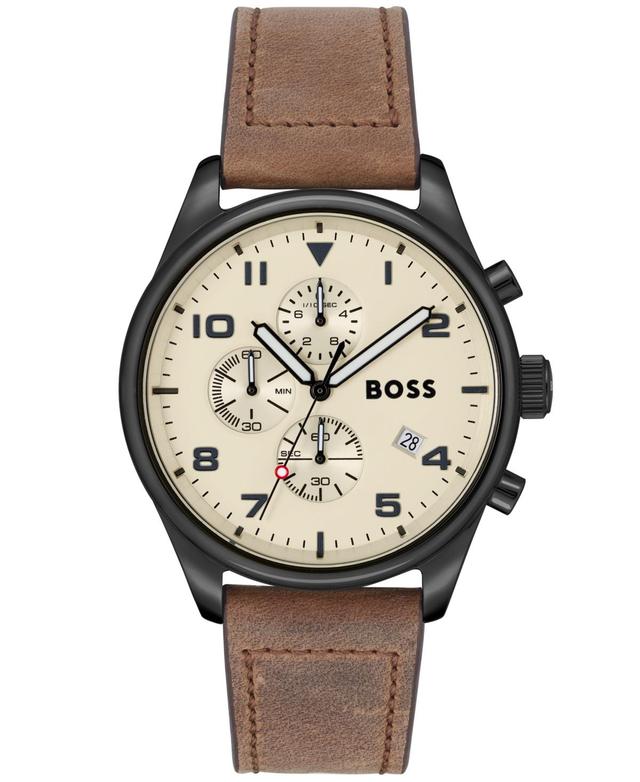 Hugo Boss Mens View Quartz Chronograph Brown Leather Strap Watch Product Image