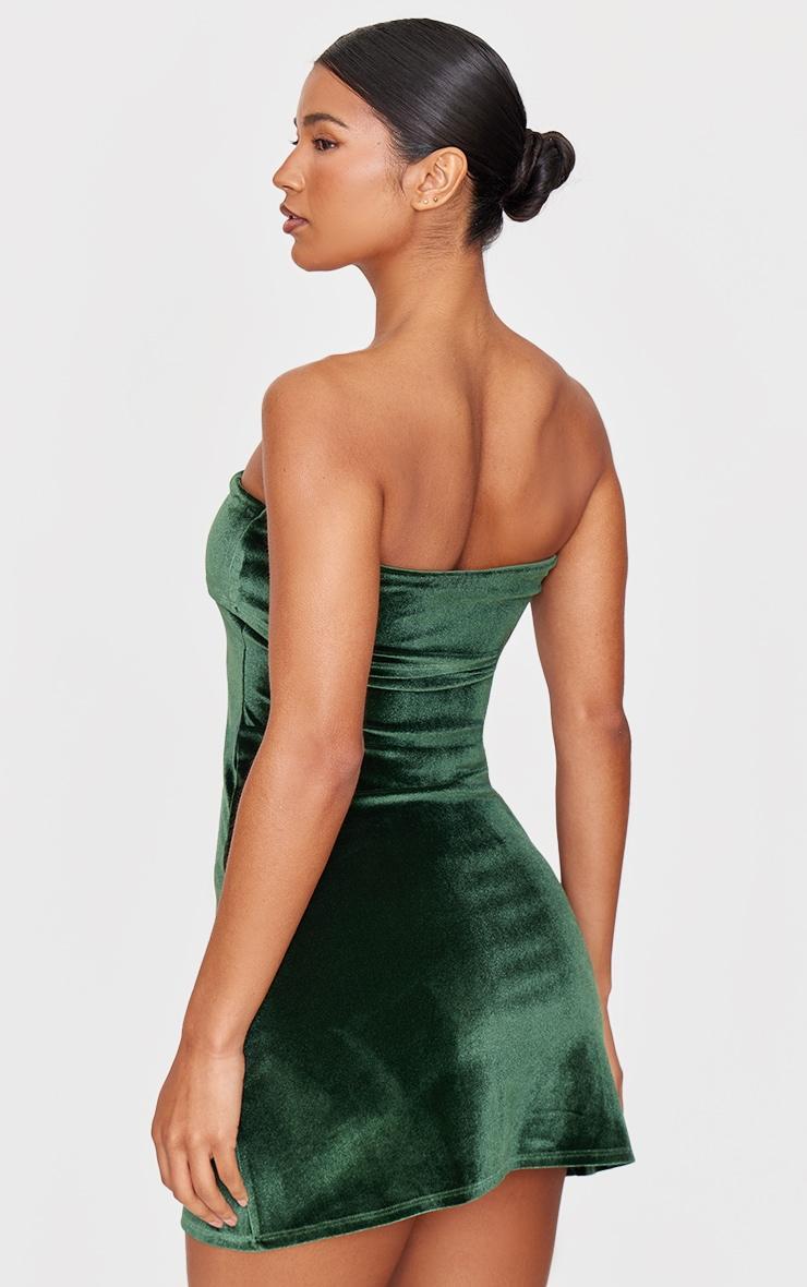 Emerald Green Velvet Bandeau Fold Over Mini Dress Product Image