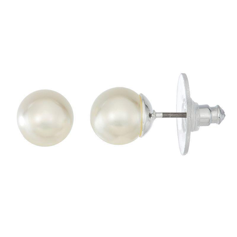 Napier 8mm Simulated Pearl Stud Earrings, Womens, Silver Tone Product Image