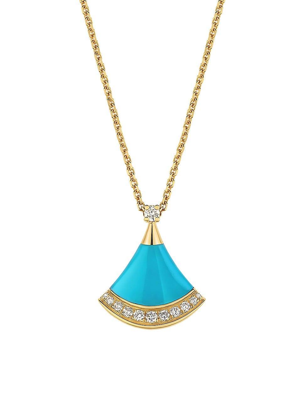 Womens Divas Dream 18K Yellow Gold, Turquoise & 0.13 TCW Diamond Pendant Necklace Product Image