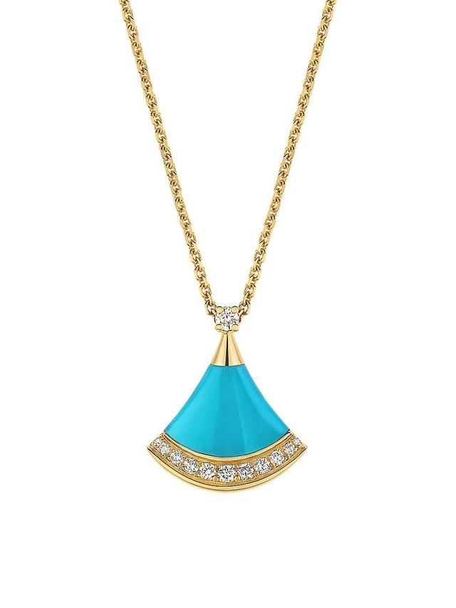 Womens Divas Dream 18K Yellow Gold, Turquoise & 0.13 TCW Diamond Pendant Necklace Product Image