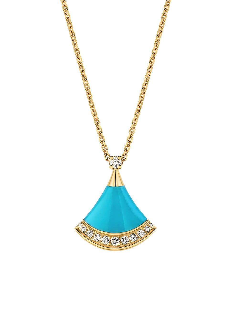 Womens Divas Dream 18K Yellow Gold, Turquoise & 0.13 TCW Diamond Pendant Necklace Product Image