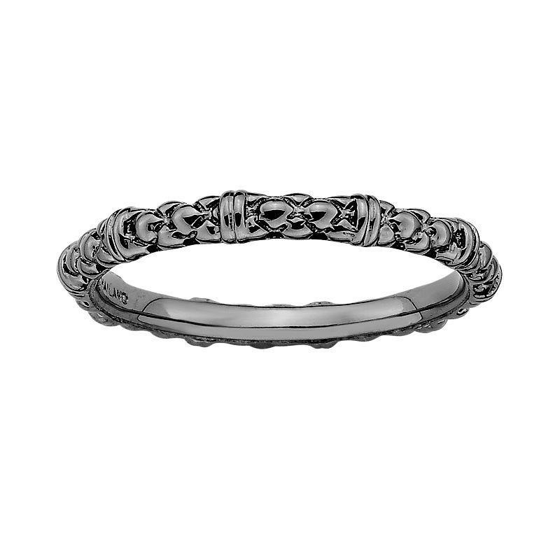 Stacks & Stones Ruthenium-Plated Sterling Silver Textured Stack Ring, Womens Black Product Image