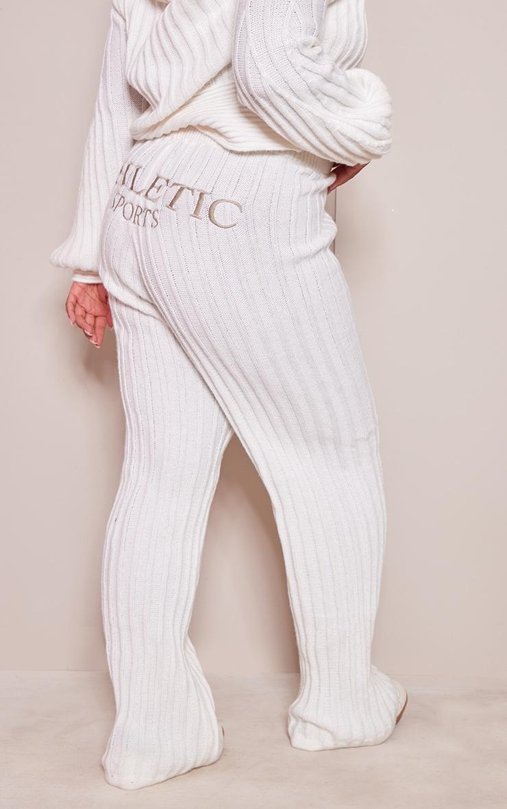 PRETTYLITTLETHING Plus Cream Ribbed Wide Leg Knitted Pants Product Image