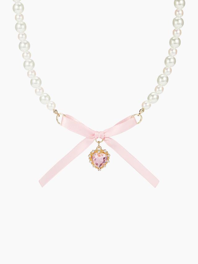 BOWKNOT & HEART FAUX PEARL PENDANT NECKLACE Product Image