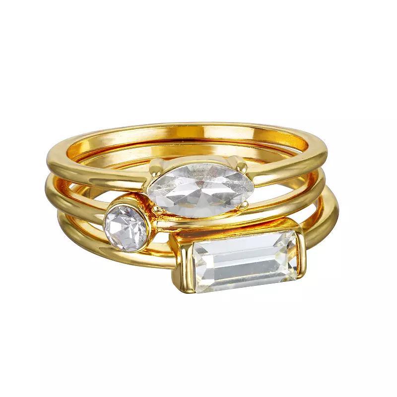 Emberly Gold Tone Stone Geometric Rings 3-piece Set, Womens, Clear Product Image