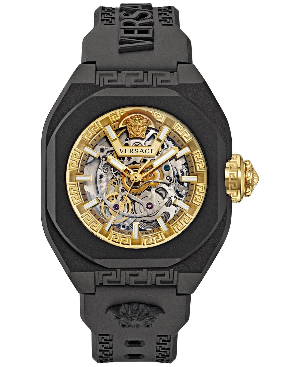 Versace Mens Swiss Automatic V-Legend Skeleton Black Rubber Strap Watch 42mm - Black Eco Ceramic Product Image