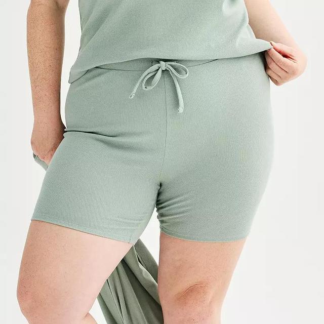 Plus Size Sonoma Goods For Life Ribbed Pajama Shorts, Womens White Green Product Image