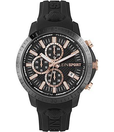 Plein Sport Mens Chronograph Date Quartz Plein Gain Black Silicone Strap Watch 43mm - Ion Plated Black Product Image