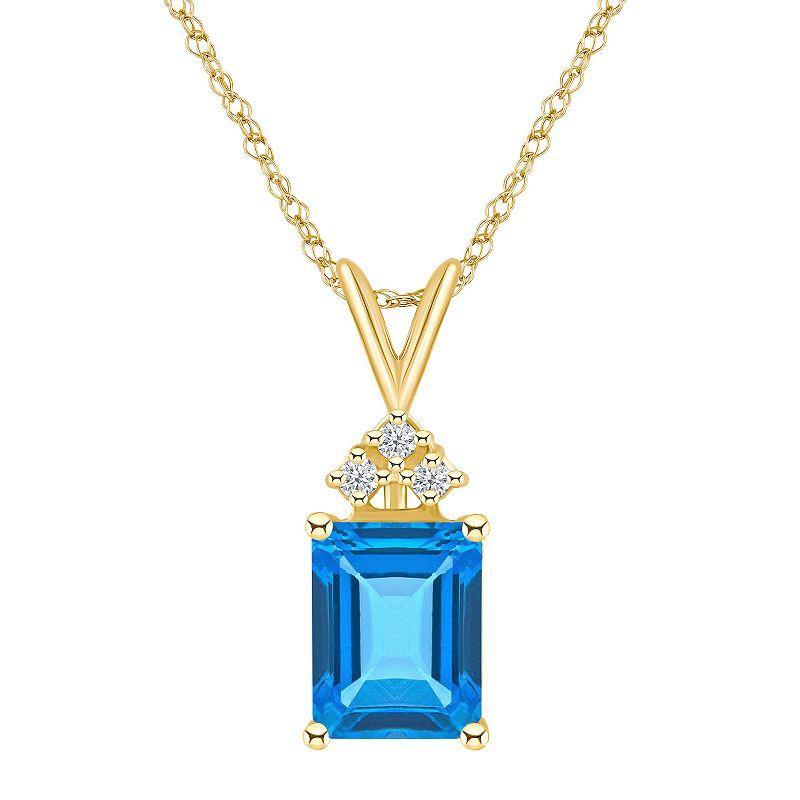 Celebration Gems 14k Gold Gemstone & 1/10 Carat T.W. Diamond Pendant Necklace, Womens Blue Topaz Product Image