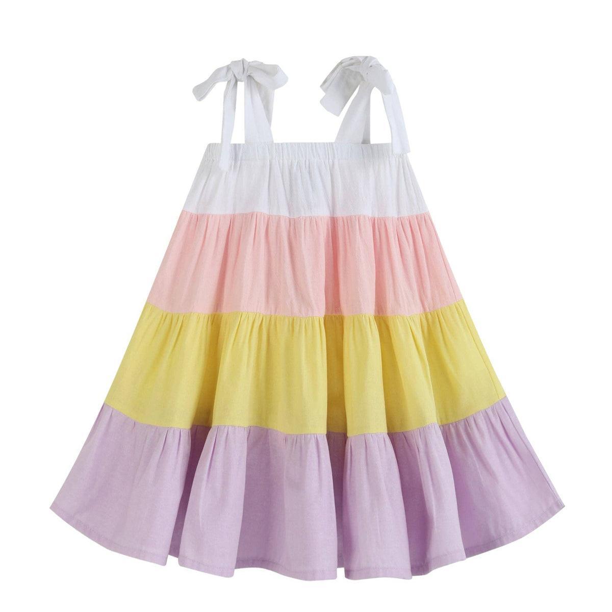 Pink & Pastel Yellow Big-Bow Ruffle Shift Dress Product Image