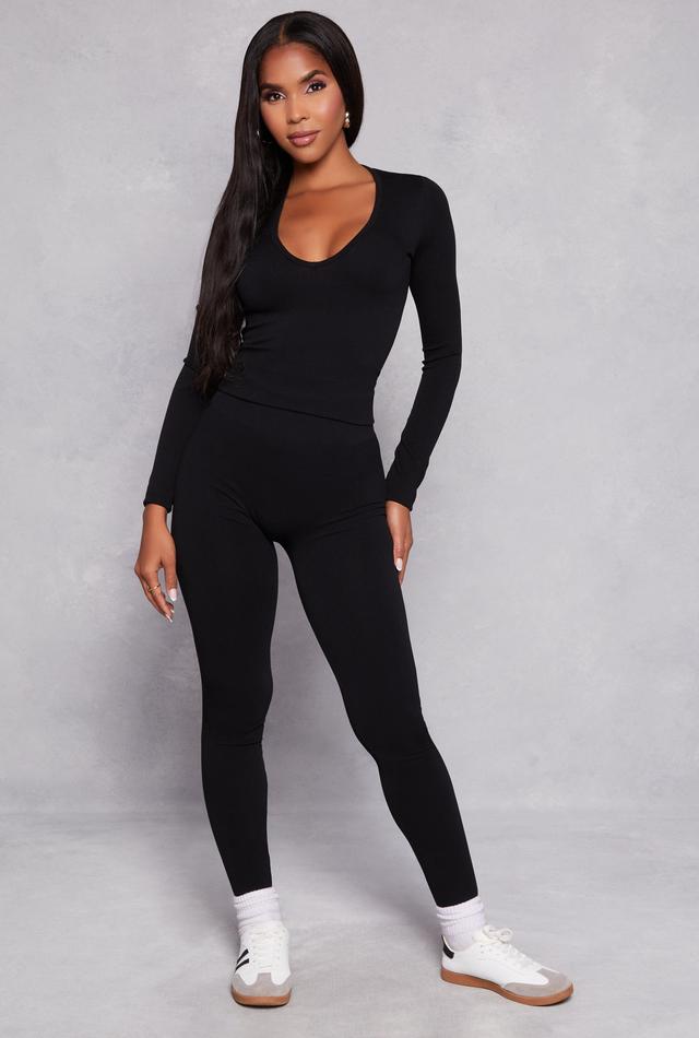 Womens Seamless Ribbed Knit Long Sleeve Top and Leggings Set Product Image