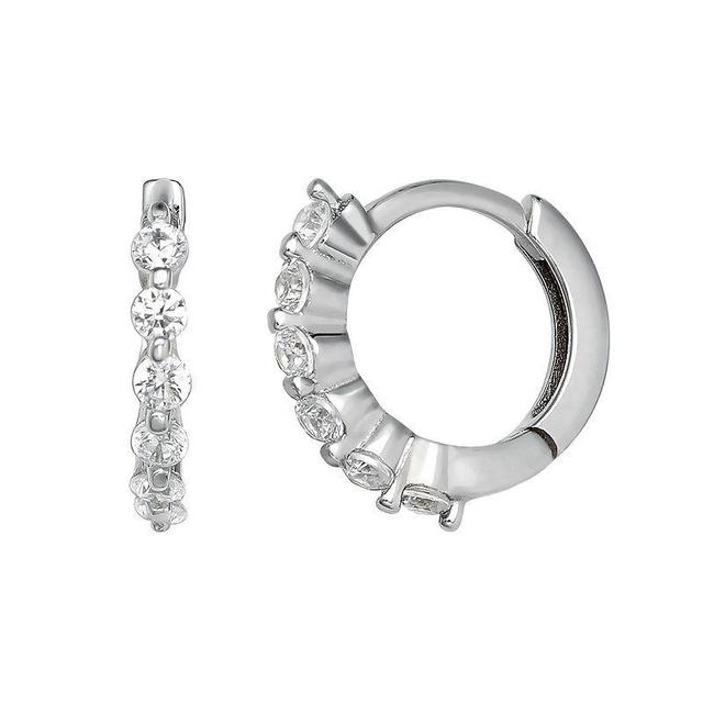 PRIMROSE Sterling Silver Cubic Zirconia Huggie Hoop Earrings, Womens, Grey Product Image