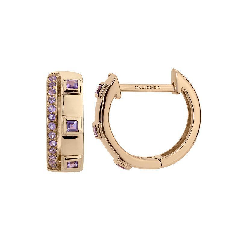 Gemistry 14k Gold Amethyst Hinged Hoop Earrings, Womens Product Image