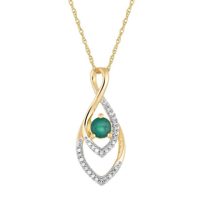 10k Gold Emerald & Diamond Accent Pendant Necklace, Womens Product Image