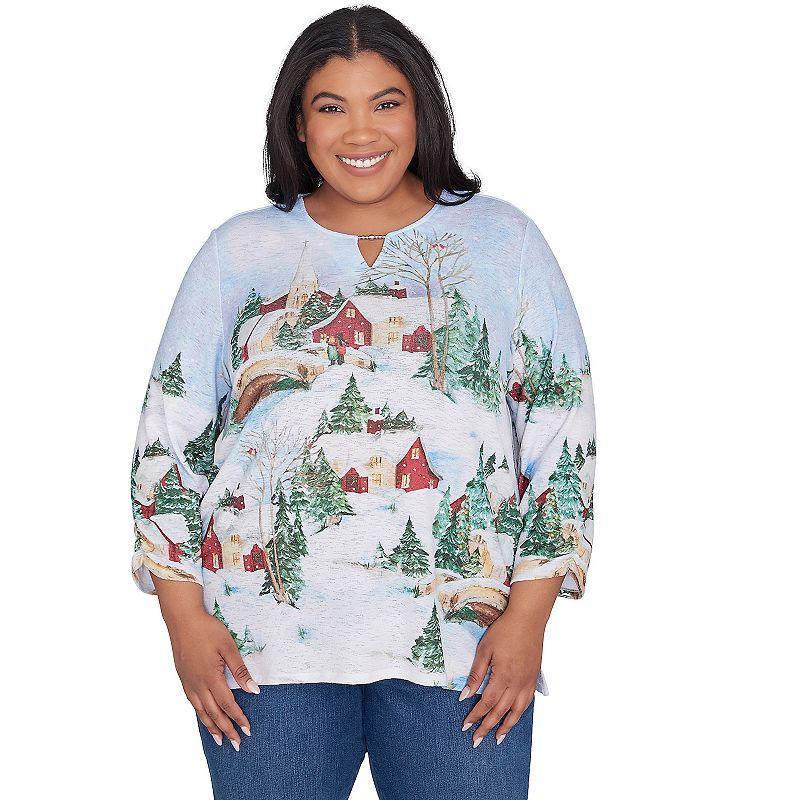 Plus Size Alfred Dunner Split Neck Winter Wonderland Top, Womens Product Image