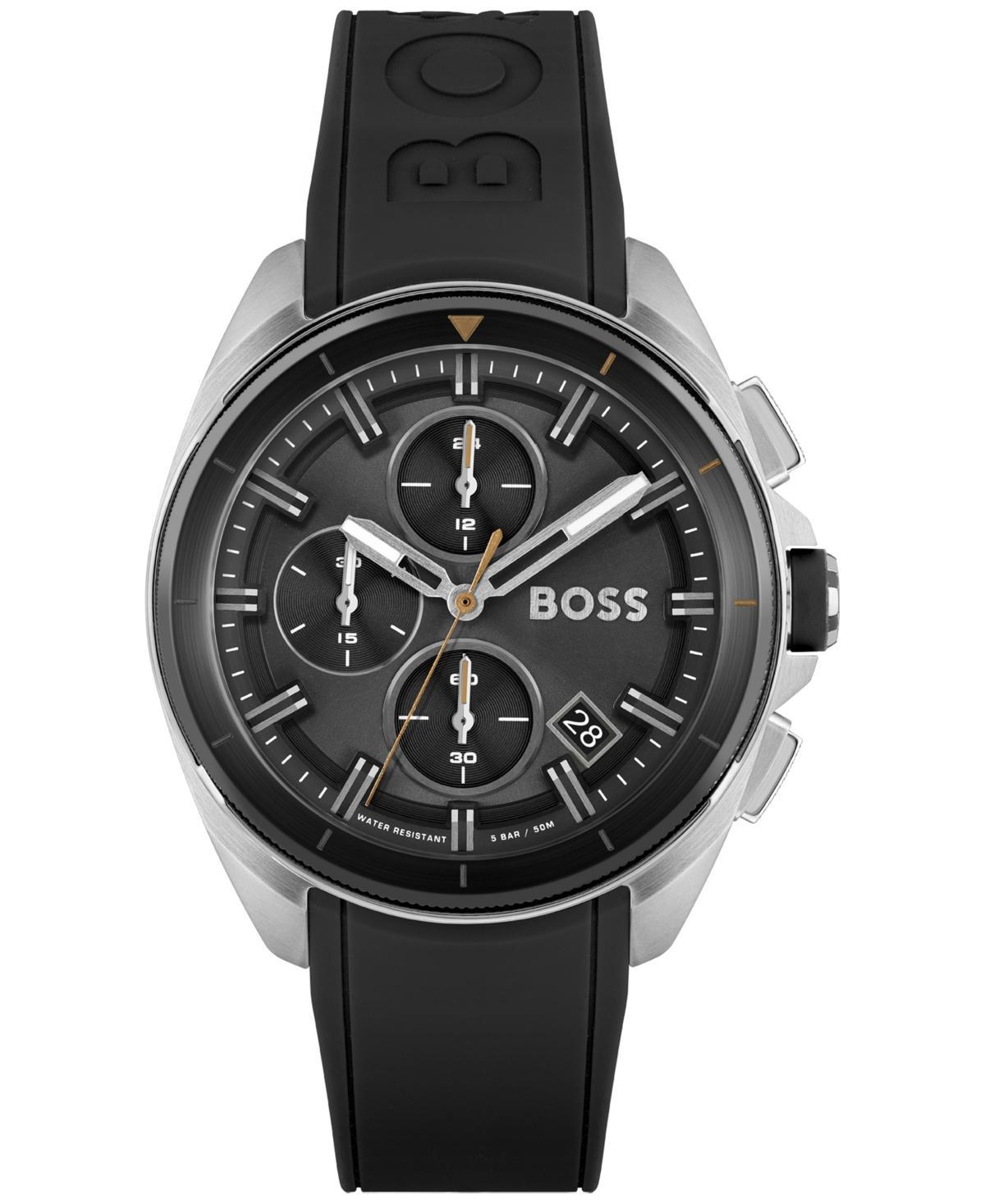 Hugo Boss Mens Volane Chronograph Black Silicone Strap Watch 44mm - Silver Product Image