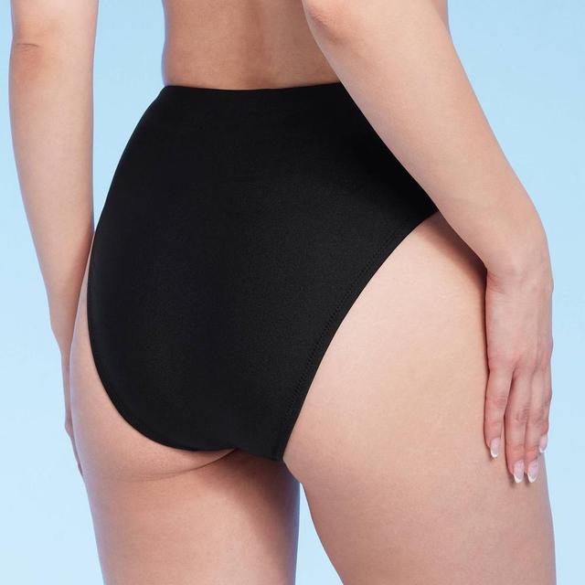 Womens High Waist High Leg Cheeky Bikini Bottom - Shade & Shore Black Shine M Product Image