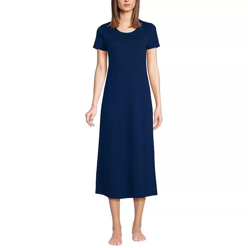 Lands End Womens Cotton Short Sleeve Midcalf Nightgown Product Image