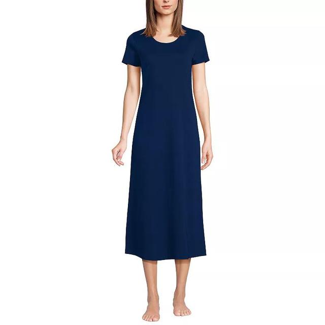 Womens Lands End Short Sleeve Mid-Calf Length Nightgown Navy Purple Ditsy Product Image