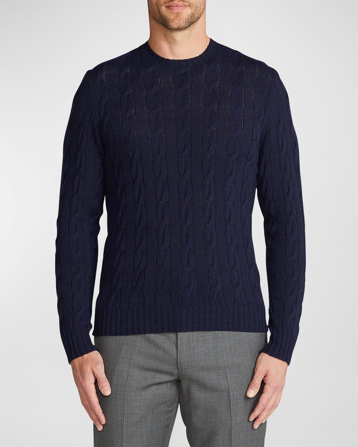 Cashmere Cable-Knit Crewneck Sweater, Navy Product Image