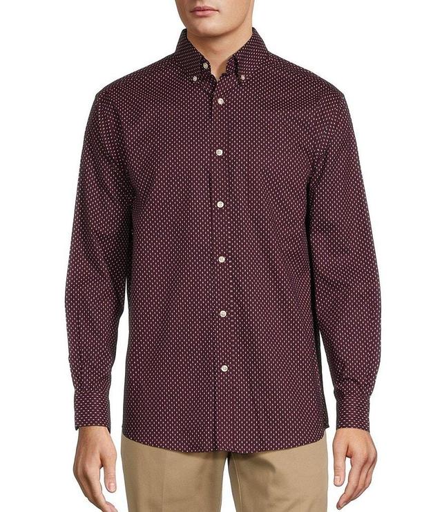 Roundtree & Yorke Long Sleeve Diamond Print Poplin Sport Shirt Product Image