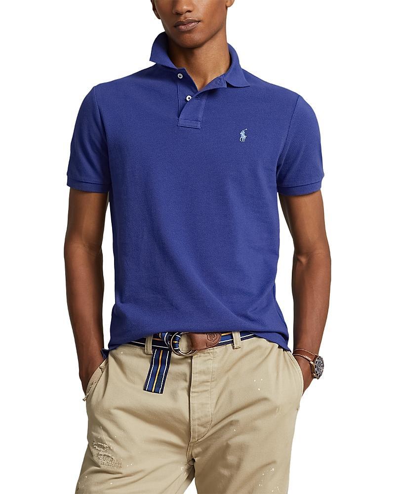 Custom Slim Fit Printed Mesh Polo Shirt In Beach Royal Product Image