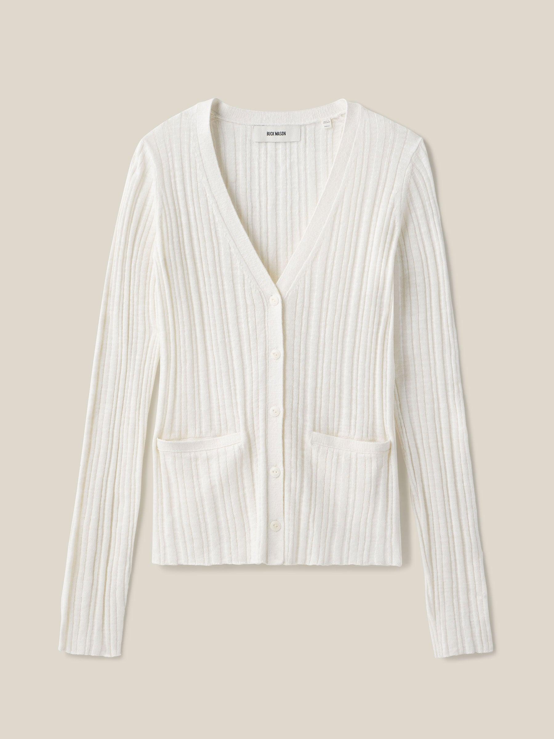 Soft White Coastal Linen Rib Cardigan Product Image