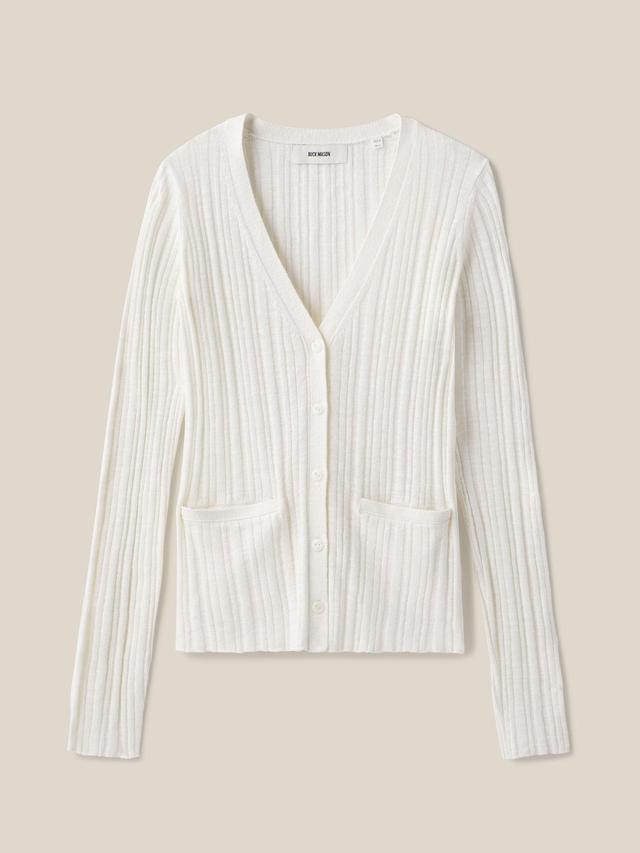 Soft White Coastal Linen Rib Cardigan Product Image