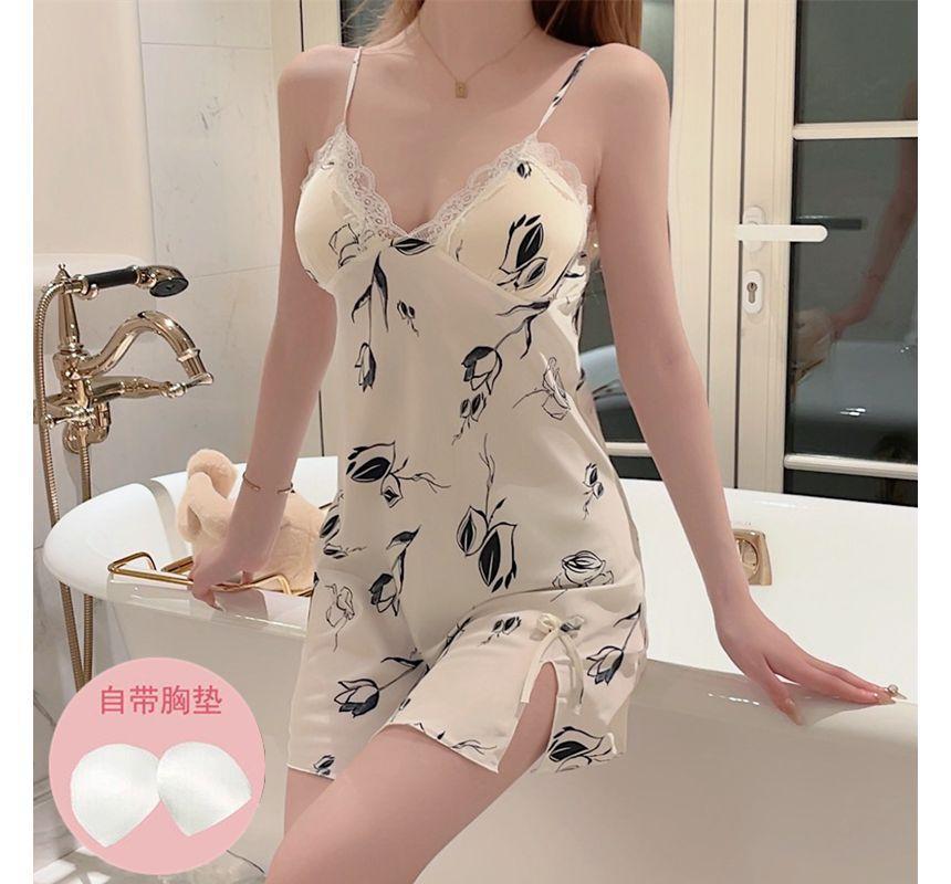 V-Neck Lace Trim Nightdress Product Image