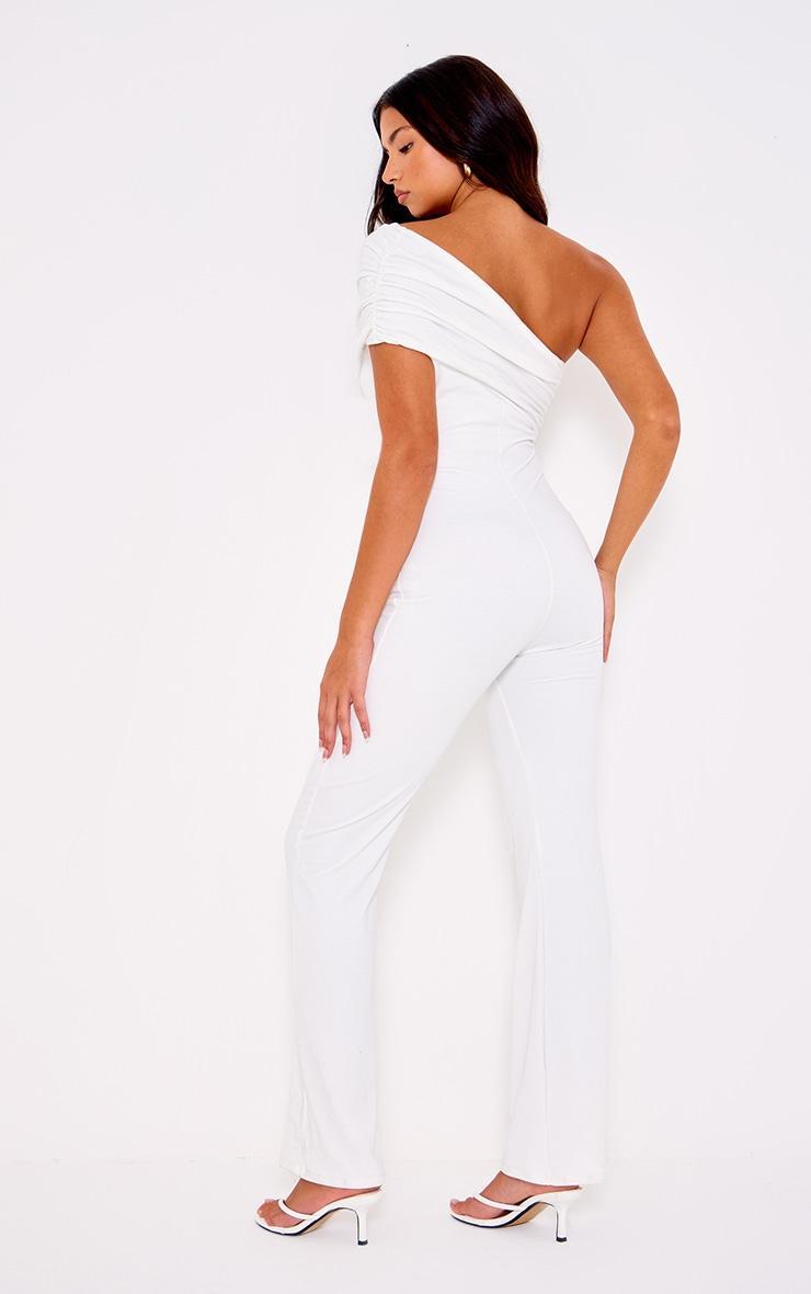 Cream Double Layer Contour Jersey Asymmetric Ruched Detail Jumpsuit Product Image