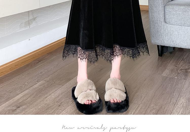 High Rise Velvet Lace Trim Midi Mermaid Skirt Product Image