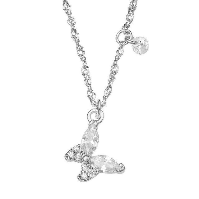 PRIMROSE Sterling Silver Cubic Zirconia Butterfly Necklace, Womens Product Image