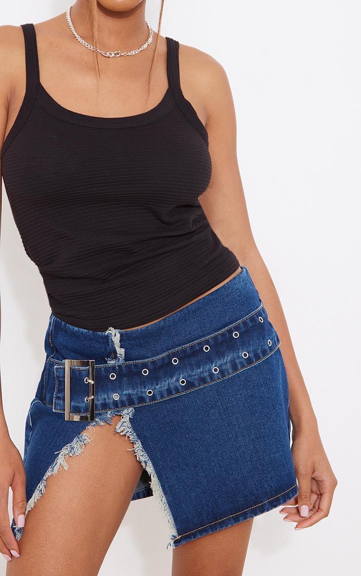 Indigo Vintage Wash Belt Detail Frayed Edge Mini Skirt Product Image