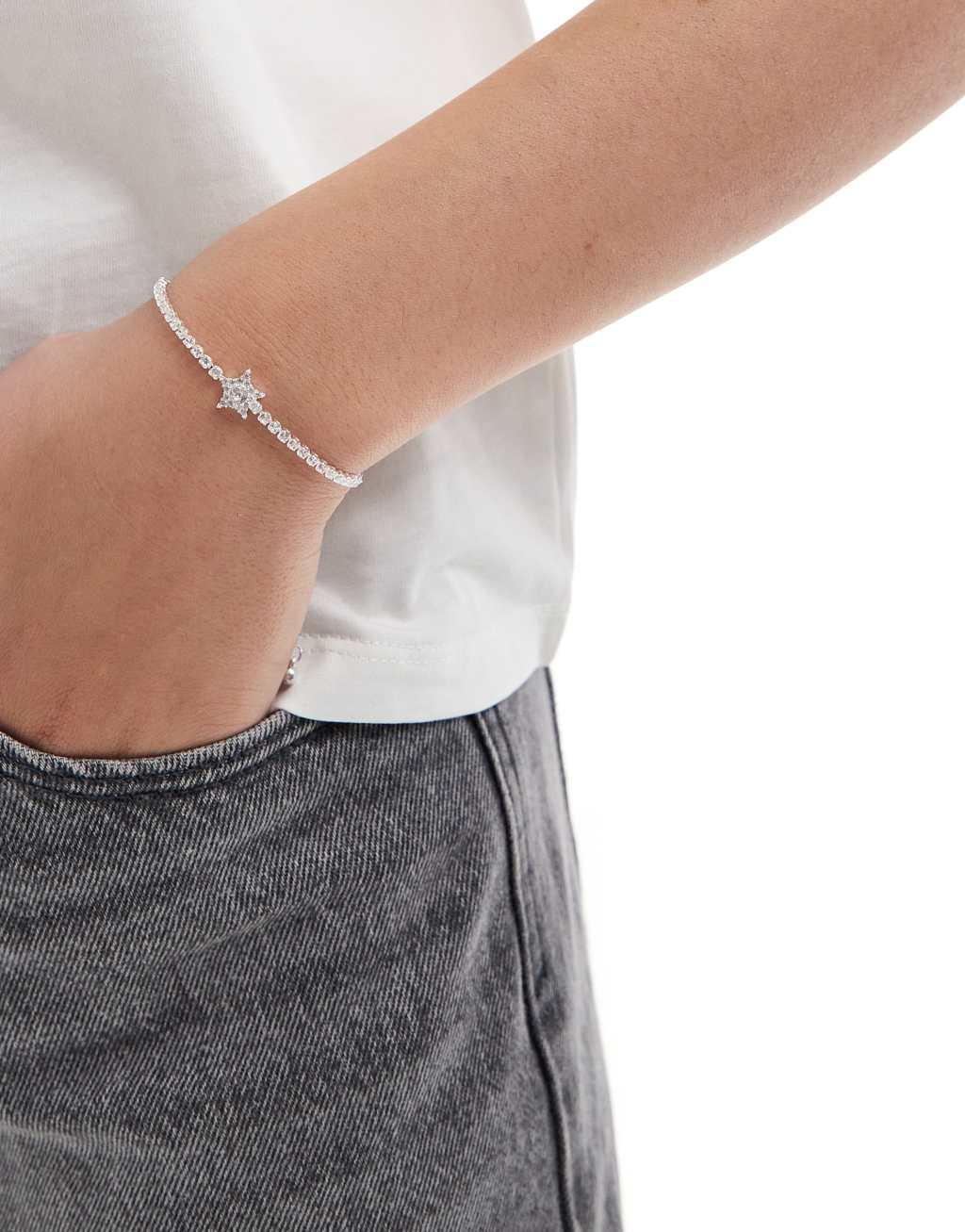 ASOS DESIGN silver plated friendship bracelet with cubic zirconia star detail with gift bag Product Image