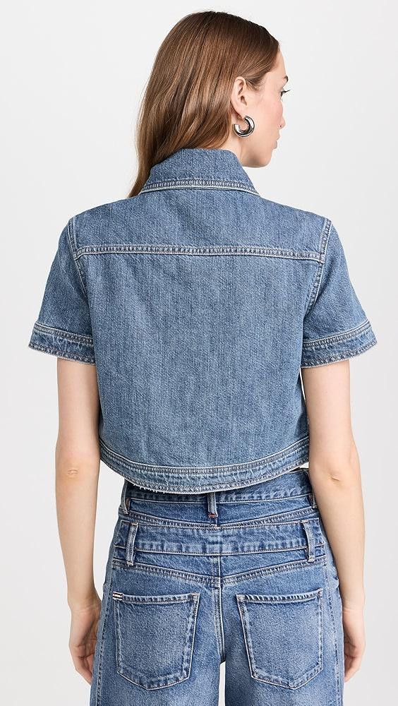 alice + olivia Tesha Cropped Denim Button Down Top | Shopbop Product Image