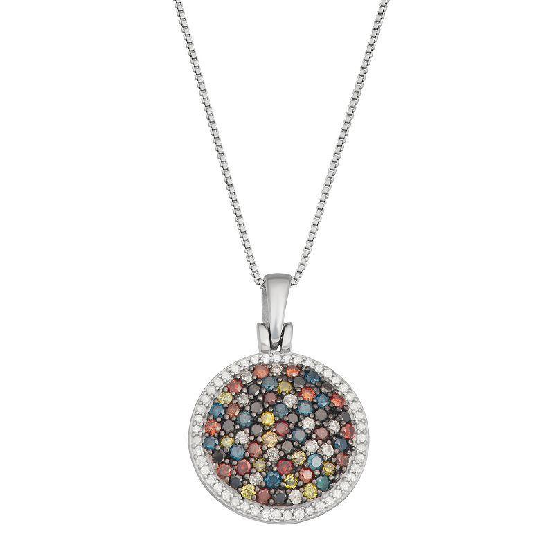 Jewelexcess 2 Carat T.W. Multicolor Diamond Sterling Silver Disc Pendant Necklace, Womens Product Image