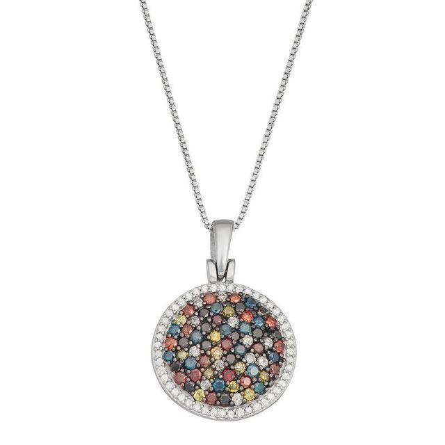 Jewelexcess 2 Carat T.W. Multicolor Diamond Sterling Silver Disc Pendant Necklace, Womens Product Image