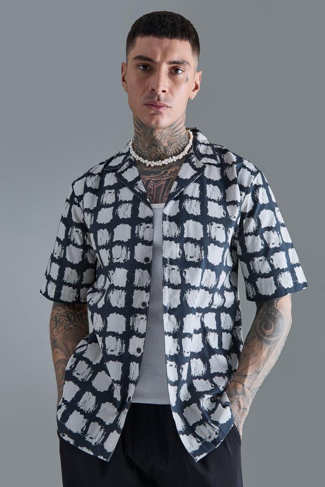 Tall Short Sleeve Drop Revere Abstract Poplin Print Shirt | boohooMAN USA Product Image