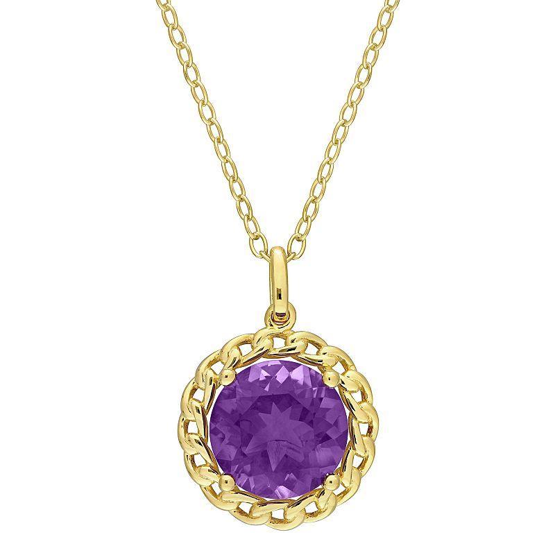 Stella Grace 18k Gold Over Silver Amethyst Halo Link Pendant Necklace, Womens Gold Tone Product Image