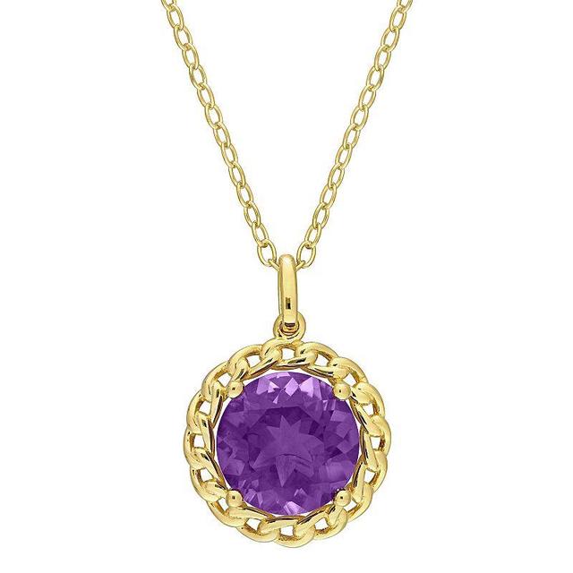 Stella Grace 18k Gold Over Silver Amethyst Halo Link Pendant Necklace, Womens Gold Tone Product Image