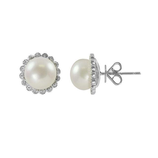 Sterling Silver Freshwater Cultured Pearl and Diamond Accent Flower Stud Earrings, Womens, Grey Product Image