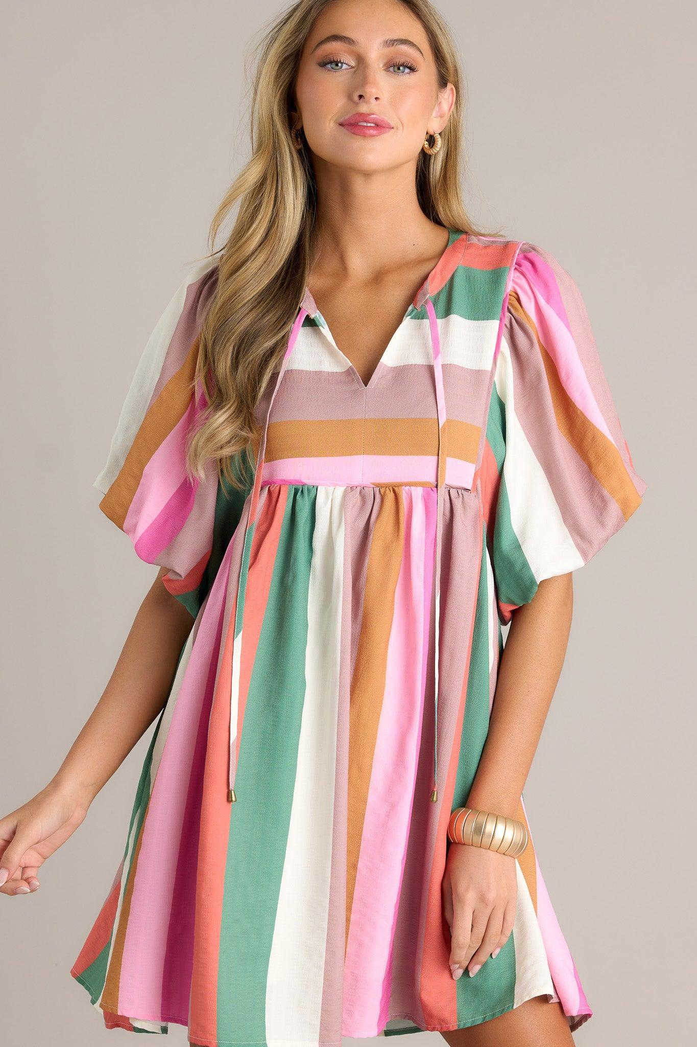 Riviera Retreat Green Multi Stripe Mini Dress Product Image