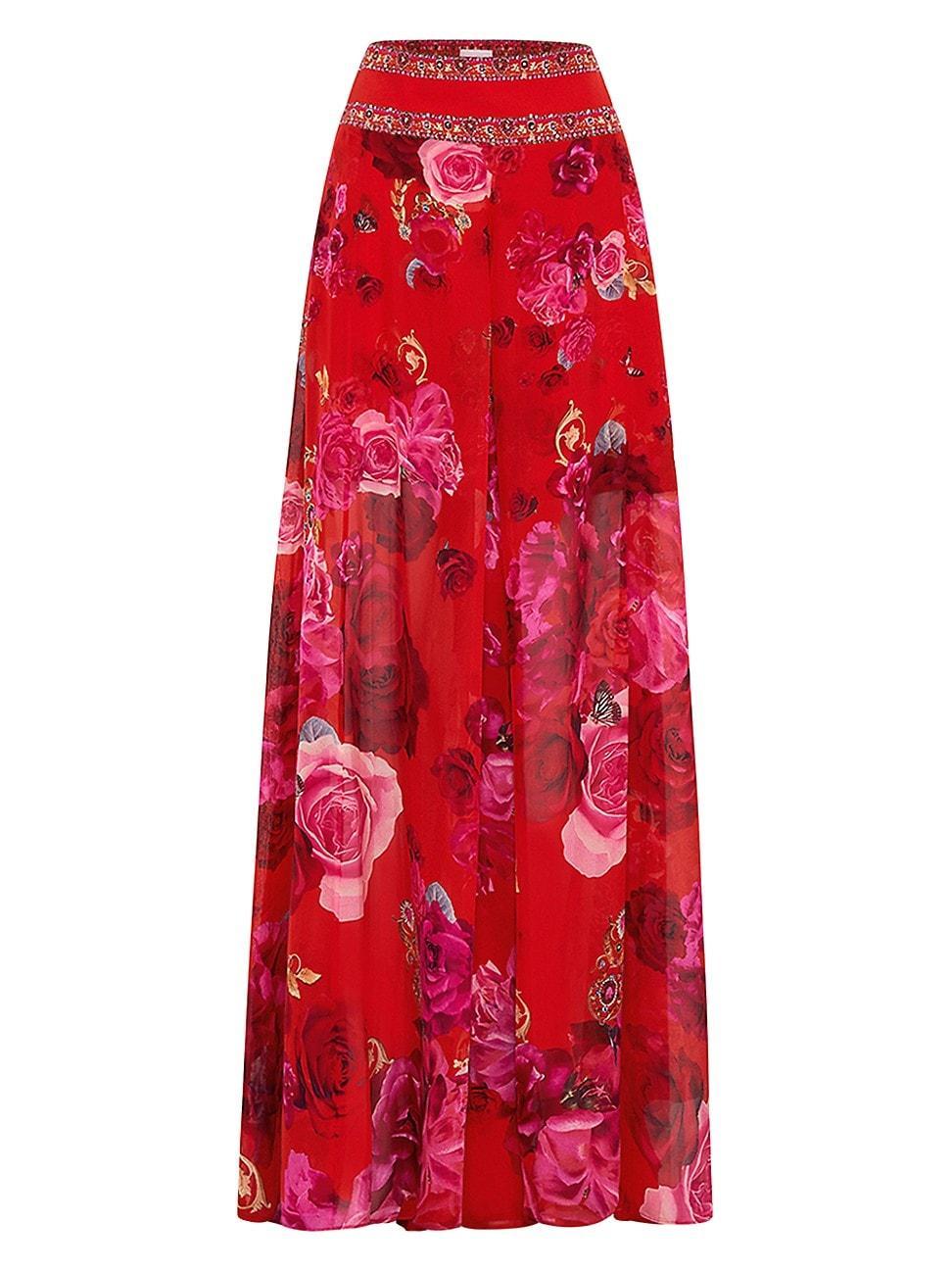 Womens Floral Silk Wide-Leg Pants Product Image