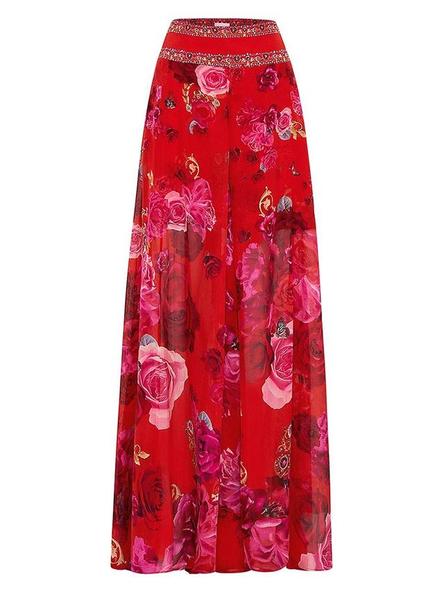 Womens Floral Silk Wide-Leg Pants Product Image