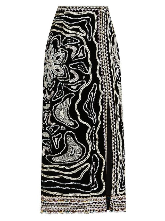 Womens Adara Velvet Embroidered Midi-Skirt Product Image