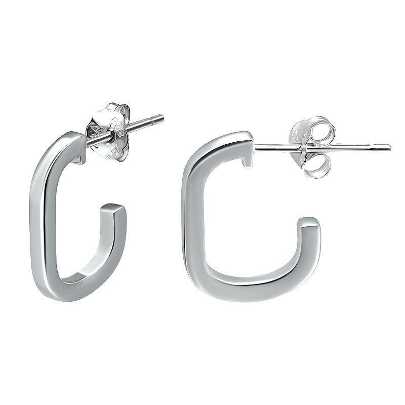 Aleure Precioso Sterling Silver Paper Clip Shaped Hoop Earrings, Womens Product Image