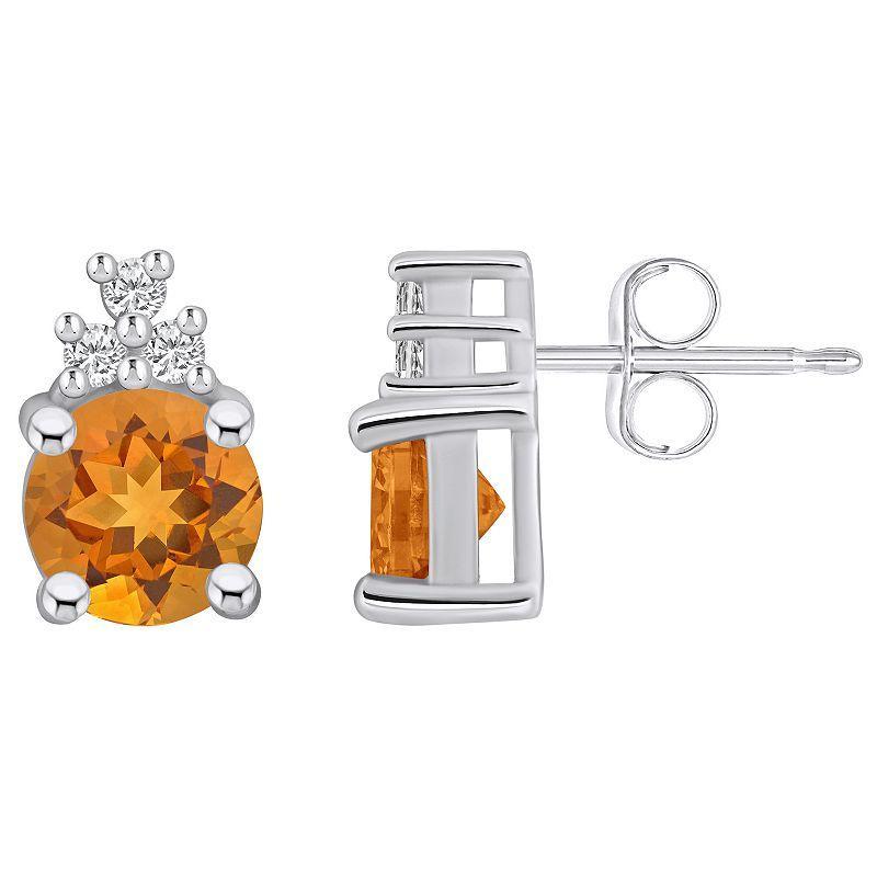 Alyson Layne 14k Gold Round Citrine & 1/10 Carat T.W. Diamond Earrings, Womens, Orange Product Image