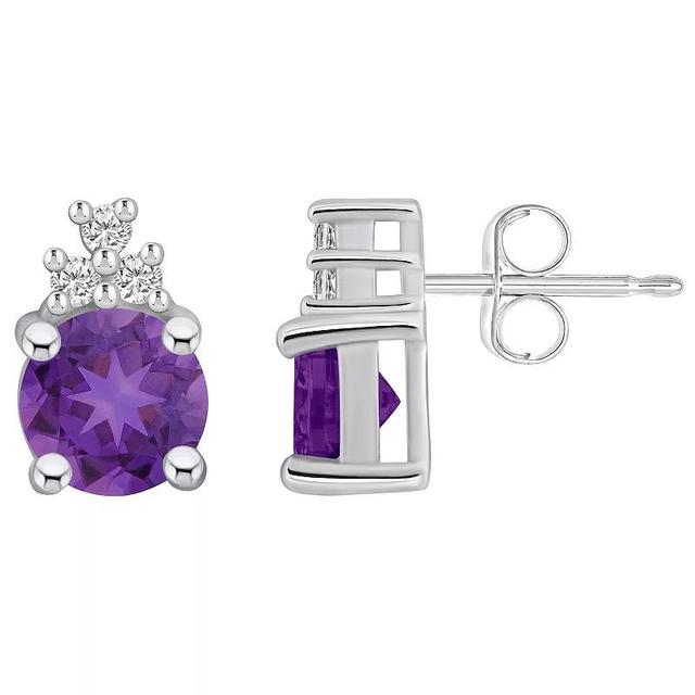 Alyson Layne 14k White Gold Round Amethyst & 1/10 Carat T.W. Diamond Earrings, Womens Product Image